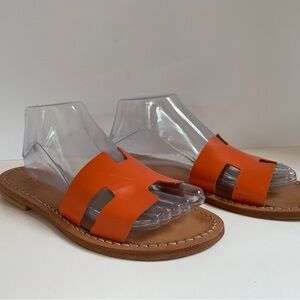 Artigianato Rollo slides - Vibrant Orange Leather Sandals with H Cut-Out Design